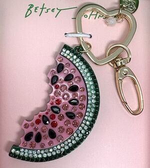 Betsey Johnson Watermelon Key Fob Bag Charm Keyring Keychain Crystal Fruit BOXED